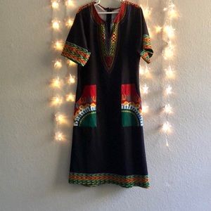 Black Dashiki dress front pockets